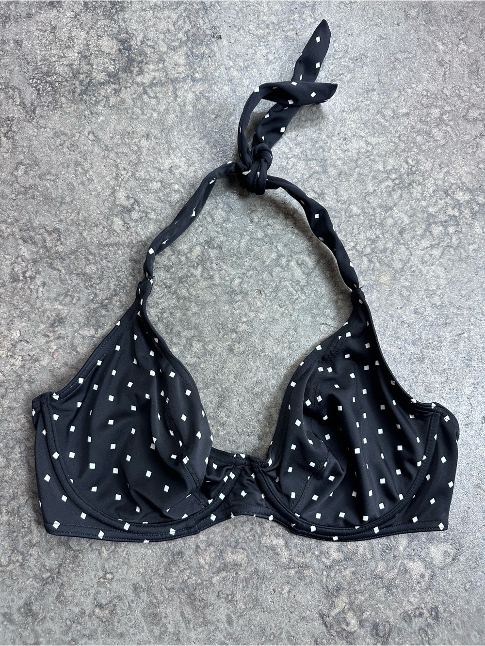 Freya Black Halter Swim Top with White Diamond Print